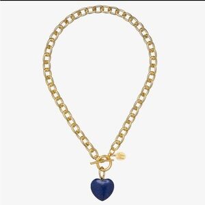 Gold Chain Necklace with Blue Heart Pendant